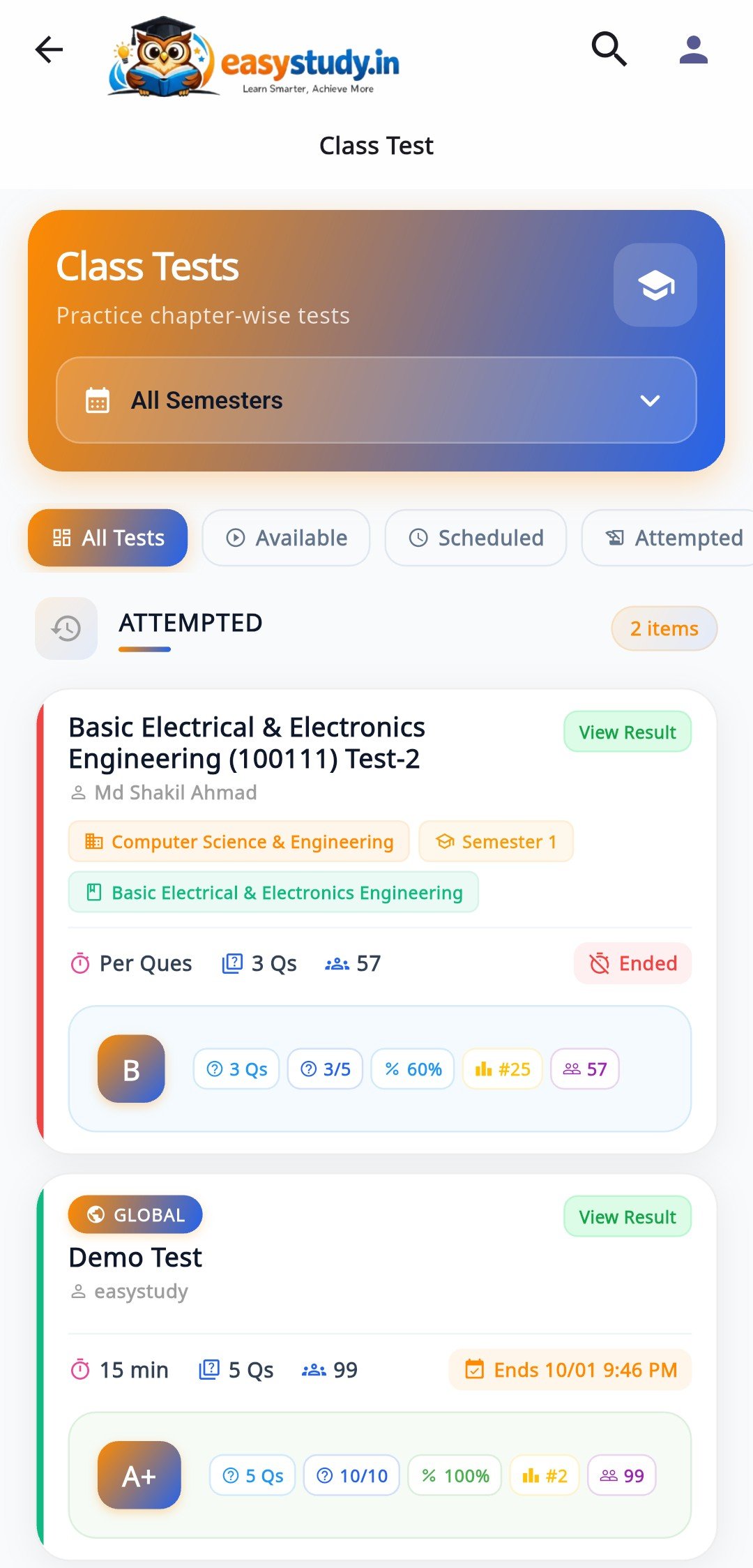 EasyStudy Class Test App - Browse and Attempt Chapter-Wise Tests